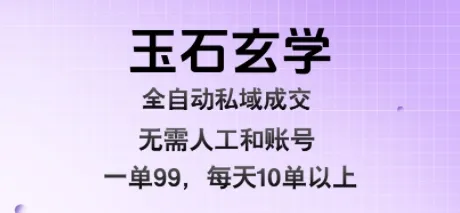 玉石玄学全自动私域成交，一单99每天十单以上，无需人工和矩阵账号，蓝海项目直接干【揭秘】-网亿资源平台