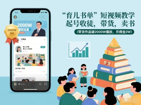 育儿书单短视频教学，起号收徒，带货，卖书(带货作品破2000W播放，月佣金2W)-网亿资源平台