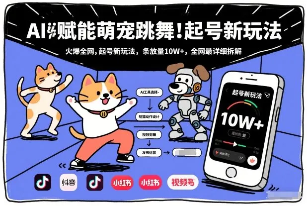 AI赋能萌宠跳舞，火爆全网，起号新玩法，条条播放量10W+，全网最详细拆解-网亿资源平台