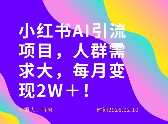 她通过这个AI项目每月做到2W＋的收入，最新小红书AI项目，人群需求大！-网亿资源平台