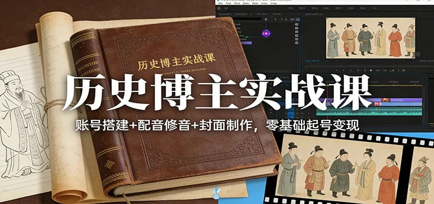 历史博主实战课：账号搭建+配音修音+封面制作，零基础起号变现-网亿资源平台