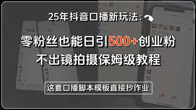25年抖音口播新玩法：零粉丝也能日引500+创业粉，不出镜拍摄保姆级教程…-网亿资源平台