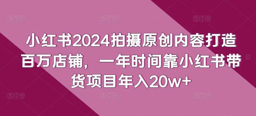 小红书2024拍摄原创内容打造百万店铺，一年时间靠小红书带货项目年入20w+-网亿资源平台