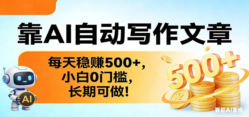 靠AI自动写作文章，每天稳赚500+，小白0门槛，长期可做！-网亿资源平台