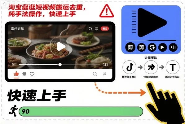 淘宝逛逛短视频搬运去重，纯手法操作，快速上手-网亿资源平台