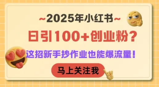 2025年小红书日引100+创业粉？这招新手抄作业也能爆流量！-网亿资源平台