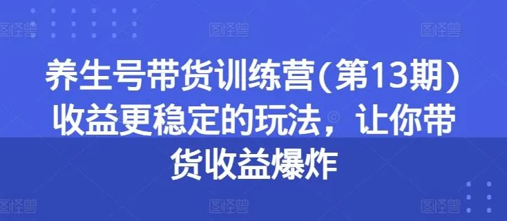 养生号带货训练营(第13期)收益更稳定的玩法，让你带货收益爆炸-网亿资源平台