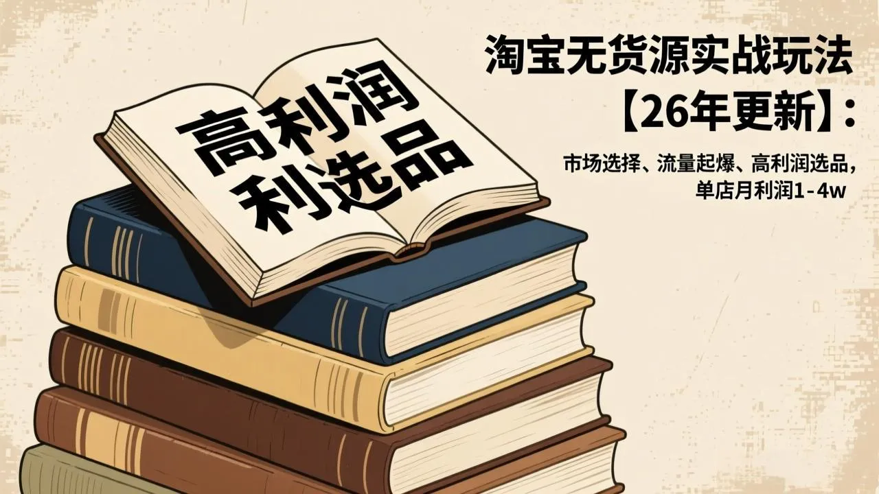 淘宝无货源实战玩法【26年更新】：市场选择、流量起爆、高利润选品，单店月利润1-4w-网亿资源平台