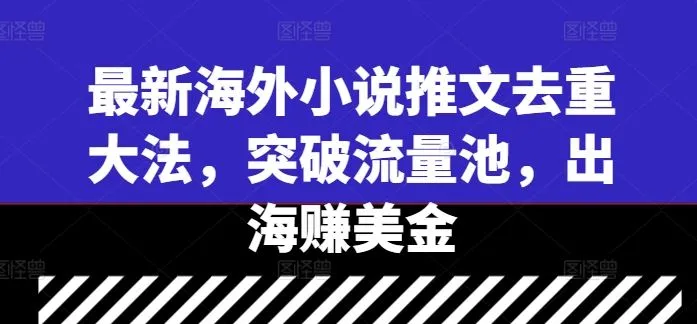 最新海外小说推文去重大法，突破流量池，出海赚美金-网亿资源平台