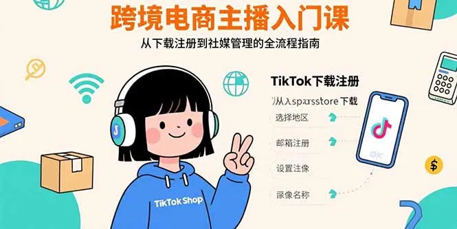 跨境电商主播入门课，TikTok下载注册，支付工具配置，社媒账号管理全流程-网亿资源平台