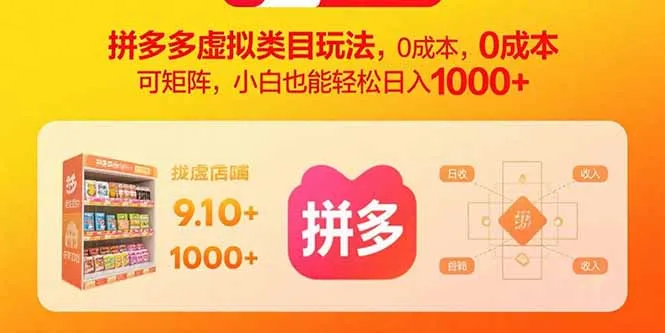 拼多多虚拟类目玩法，0成本，可矩阵，小白也能轻松日入1000+-网亿资源平台