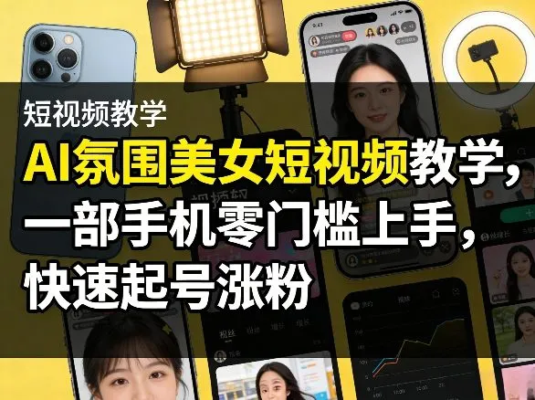 AI氛围美女短视频教学，一部手机零门槛上手，快速起号涨粉-网亿资源平台